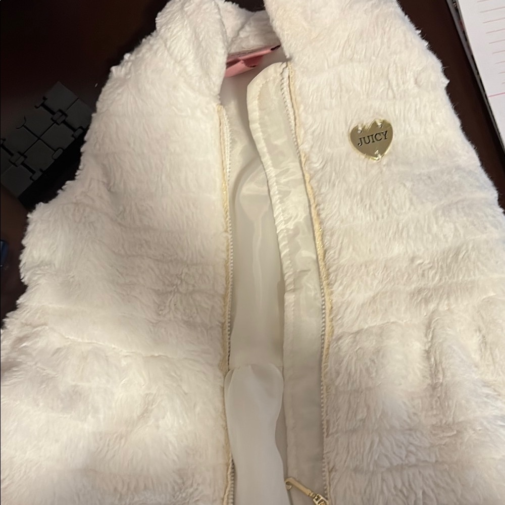Juicy Couture Ivory Faux Fur Gilet